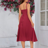 Vestido Cami com Decote Pregueado e Fenda na Coxa