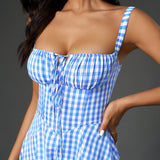 Vestido Cami com Decote Pregueado e Fenda na Coxa