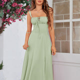 Vestido Cami com Decote Pregueado e Fenda na Coxa