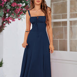 Vestido Cami com Decote Pregueado e Fenda na Coxa