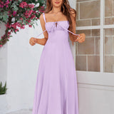 Vestido Cami com Decote Pregueado e Fenda na Coxa