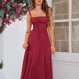 Vestido Cami com Decote Pregueado e Fenda na Coxa