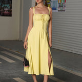 Vestido Cami com Decote Pregueado e Fenda na Coxa