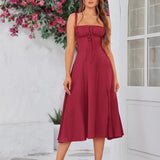 Vestido Cami com Decote Pregueado e Fenda na Coxa