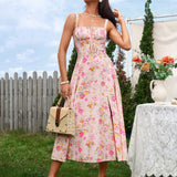 Vestido Cami com Decote Pregueado e Fenda na Coxa