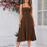 Vestido Cami com Decote Pregueado e Fenda na Coxa