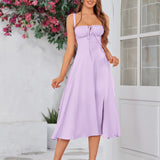 Vestido Cami com Decote Pregueado e Fenda na Coxa