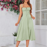 Vestido Cami com Decote Pregueado e Fenda na Coxa