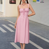 Vestido Cami com Decote Pregueado e Fenda na Coxa