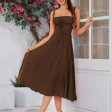 Vestido Cami com Decote Pregueado e Fenda na Coxa