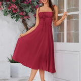 Vestido Cami com Decote Pregueado e Fenda na Coxa