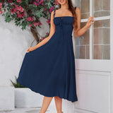 Vestido Cami com Decote Pregueado e Fenda na Coxa