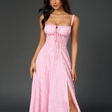 Vestido Cami com Decote Pregueado e Fenda na Coxa