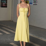 Vestido Cami com Decote Pregueado e Fenda na Coxa