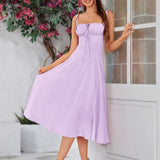 Vestido Cami com Decote Pregueado e Fenda na Coxa