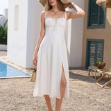 Vestido Cami com Decote Pregueado e Fenda na Coxa