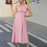 Vestido Cami com Decote Pregueado e Fenda na Coxa