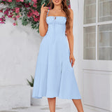 Vestido Cami com Decote Pregueado e Fenda na Coxa