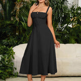 Vestido Cami com Decote Pregueado e Fenda na Coxa