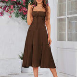 Vestido Cami com Decote Pregueado e Fenda na Coxa