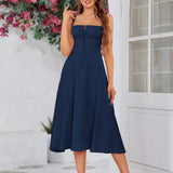 Vestido Cami com Decote Pregueado e Fenda na Coxa