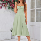 Vestido Cami com Decote Pregueado e Fenda na Coxa