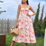 Vestido Cami com Decote Pregueado e Fenda na Coxa