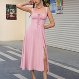 Vestido Cami com Decote Pregueado e Fenda na Coxa