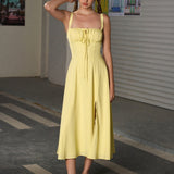 Vestido Cami com Decote Pregueado e Fenda na Coxa