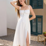 Vestido Cami com Decote Pregueado e Fenda na Coxa