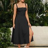 Vestido Cami com Decote Pregueado e Fenda na Coxa