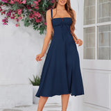 Vestido Cami com Decote Pregueado e Fenda na Coxa