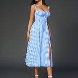 Vestido Cami com Decote Pregueado e Fenda na Coxa