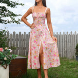 Vestido Cami com Decote Pregueado e Fenda na Coxa