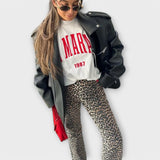 Jeans Vintage com Estampa de Onça