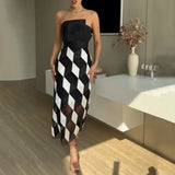 Vestido midi Amélia geométrico e sofisticado