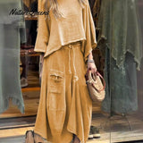 Conjunto de Saia Elegante Estilosa Casual Solta em Cores Sólidas para Mulheres