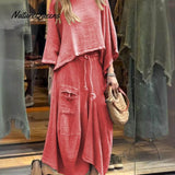 Conjunto de Saia Elegante Estilosa Casual Solta em Cores Sólidas para Mulheres