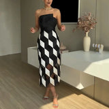 Vestido midi Amélia geométrico e sofisticado