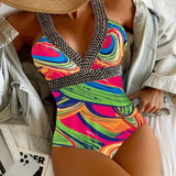 Traudel™ – Bedruckter V-Ausschnitt Badeanzug