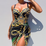 Marie™ - Maiô Push-up com saia de praia combinando