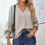 Giulia | Blusa de Chiffon Vintage Solta para Mulheres com Decote em V