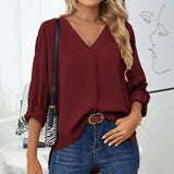 Giulia | Blusa de Chiffon Vintage Solta para Mulheres com Decote em V