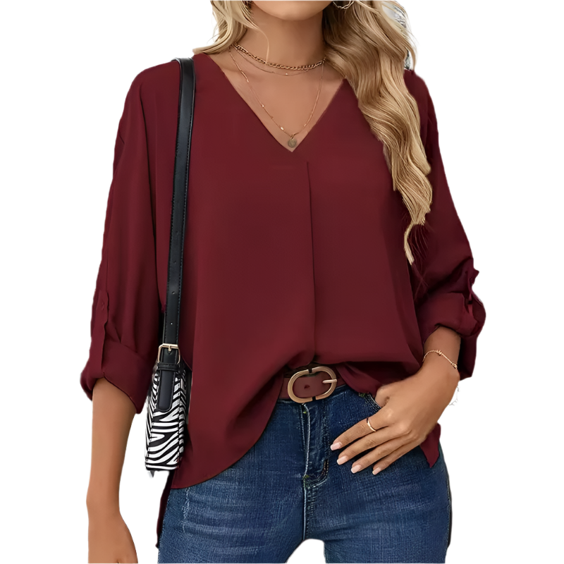 Giulia | Blusa de Chiffon Vintage Solta para Mulheres com Decote em V