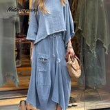 Conjunto de Saia Elegante Estilosa Casual Solta em Cores Sólidas para Mulheres