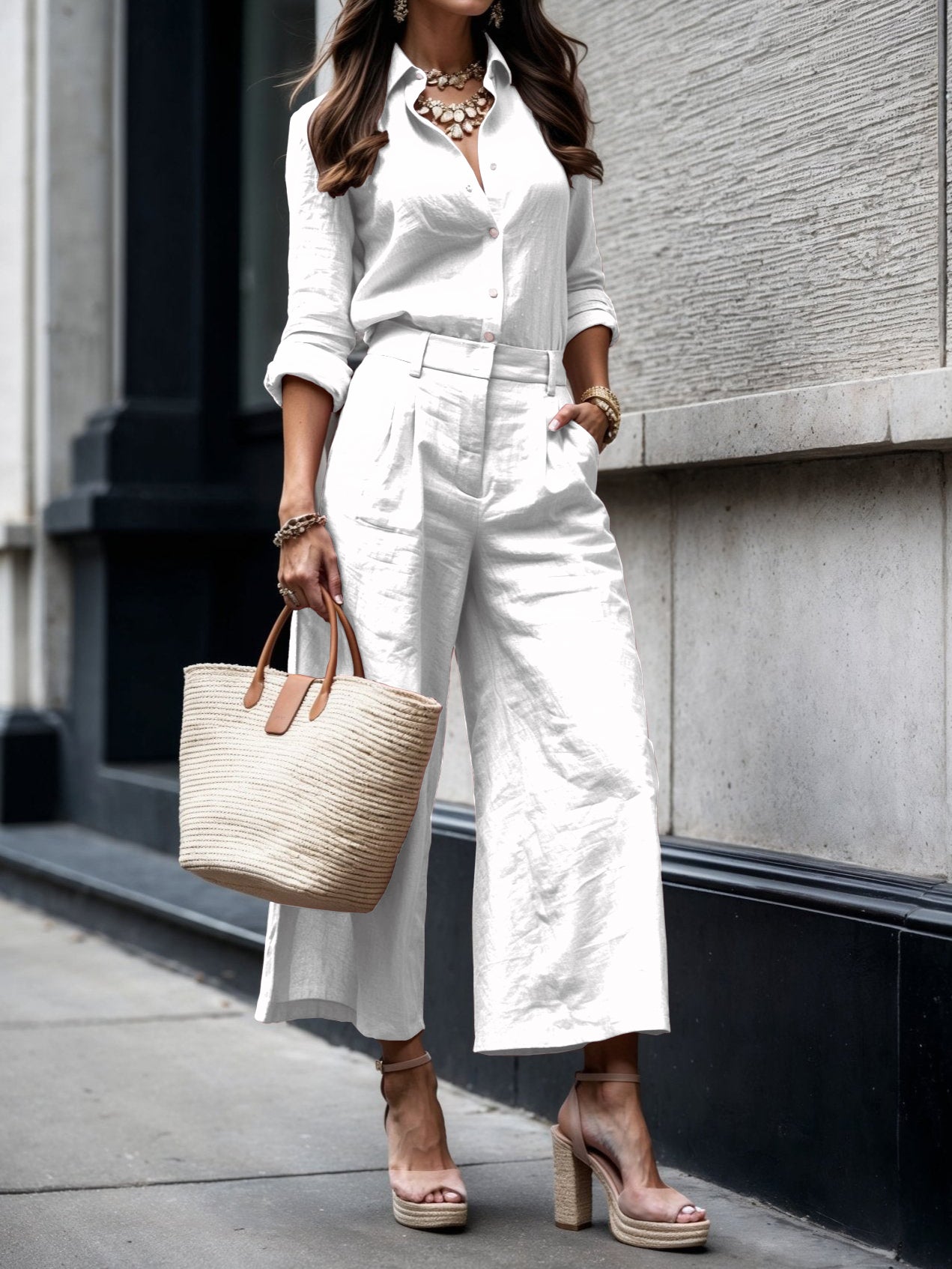 Elise | Conjunto de linho luxuoso com camisa solta e culote