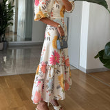 Vestido Midi com Decote Quadrado e Estampa Floral
