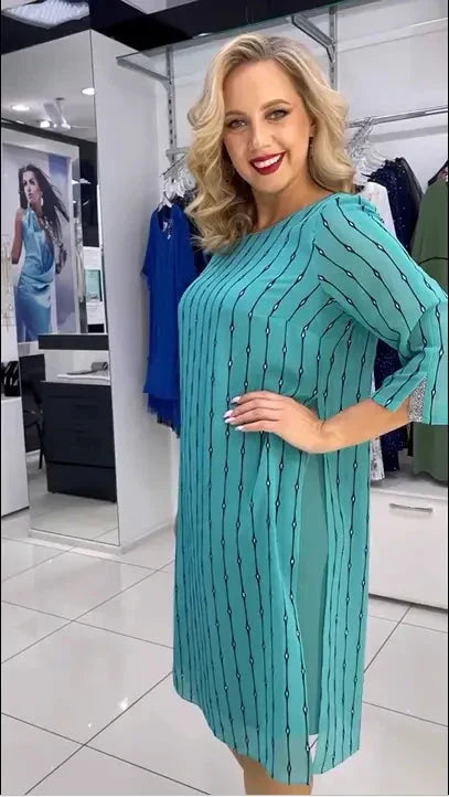 Lara - Vestido Midi de Moda Feminina com Decote Redondo