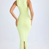 Vestido Midi de Decote Quadrado em Verde Matcha