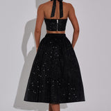 Saia Midi Alani - Preto Brilhante